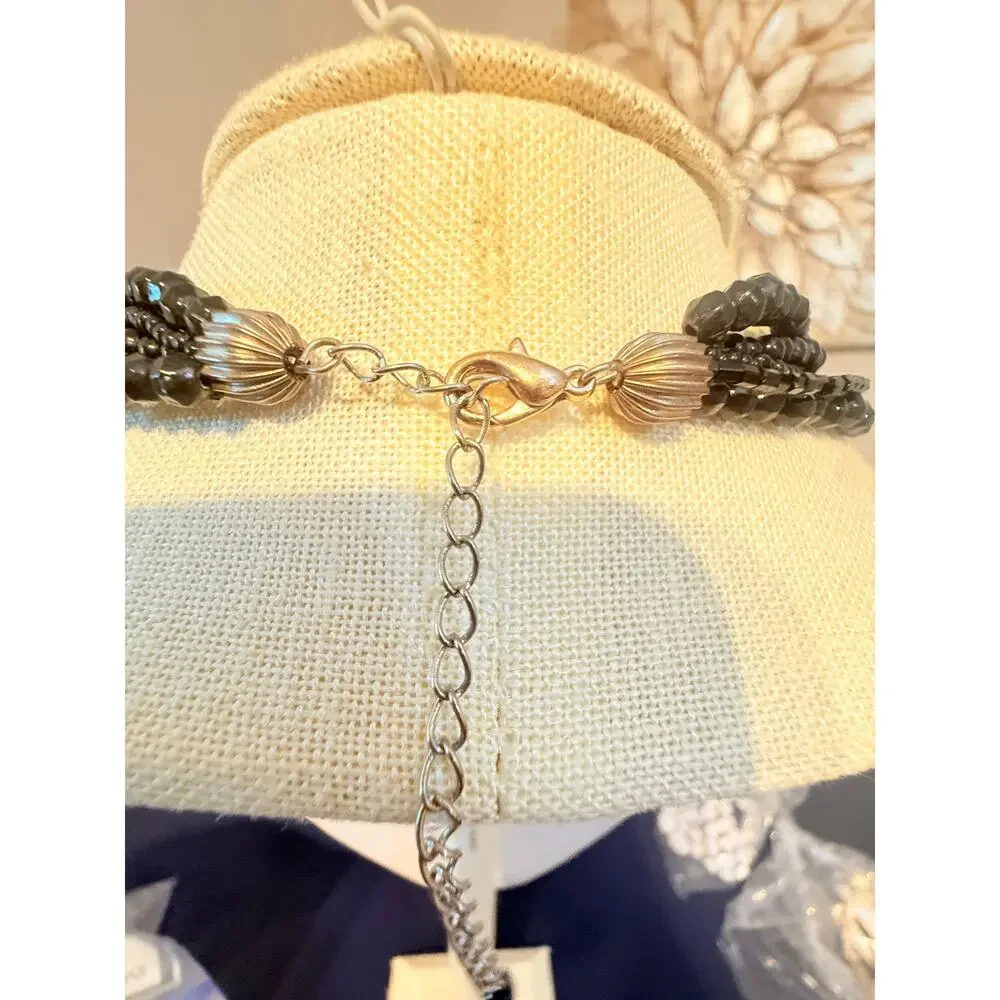 Vintage Black Multi Strand Beaded Choker Necklace 14”